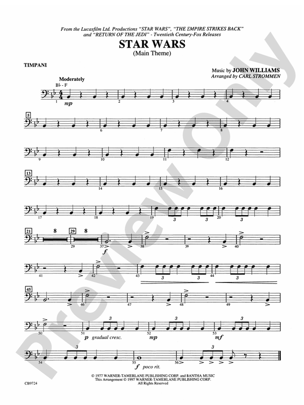 Star Wars® Main Theme Timpani Timpani Part Digital Sheet Music Download