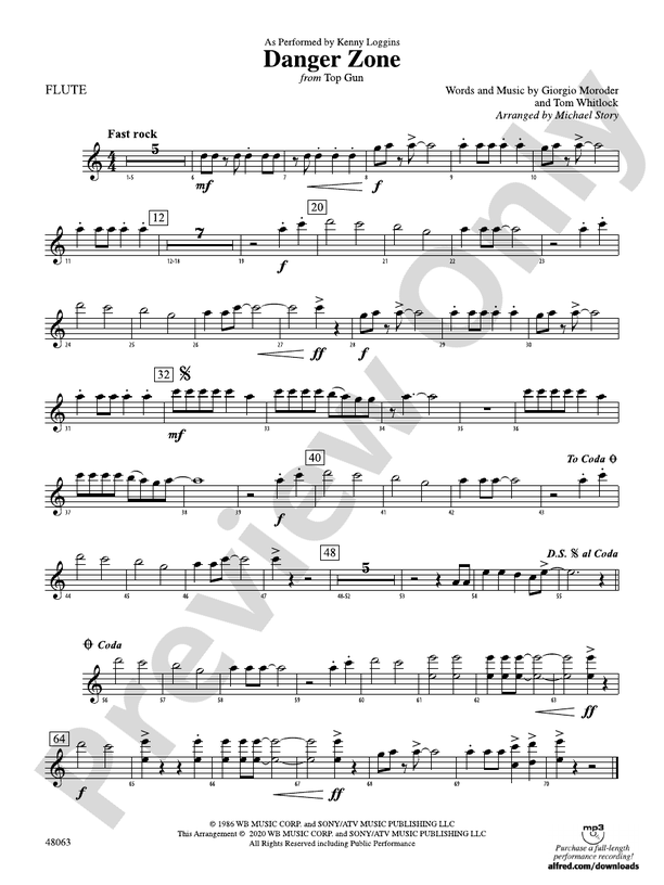 Danger Zone from Top Gun Flute Flute Part Digital Sheet Music Download