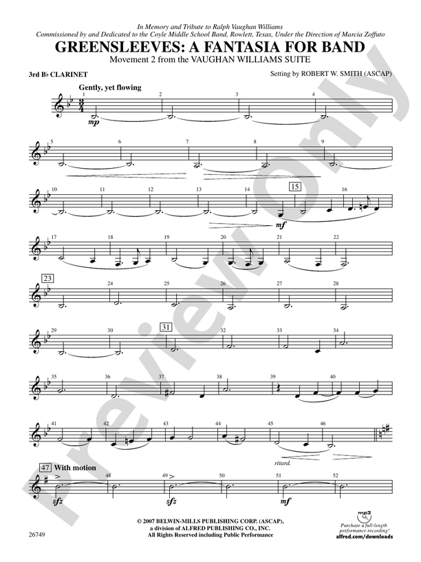 Greensleeves A Fantasia for Band 3rd Bflat 3rd Bflat