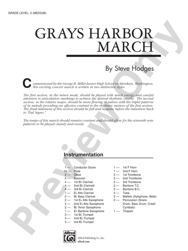 Grays Harbor March Concert Band Conductor Score & Parts Steve Hodges
