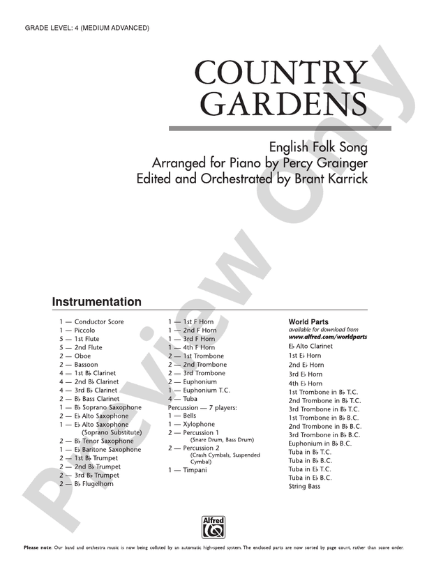 Country Gardens Concert Band Conductor Score & Parts Digital Sheet