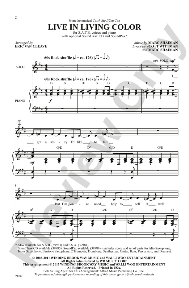 Live in Living Color (from the musical Catch Me If You Can) SATB Choral Octavo Marc Shaiman