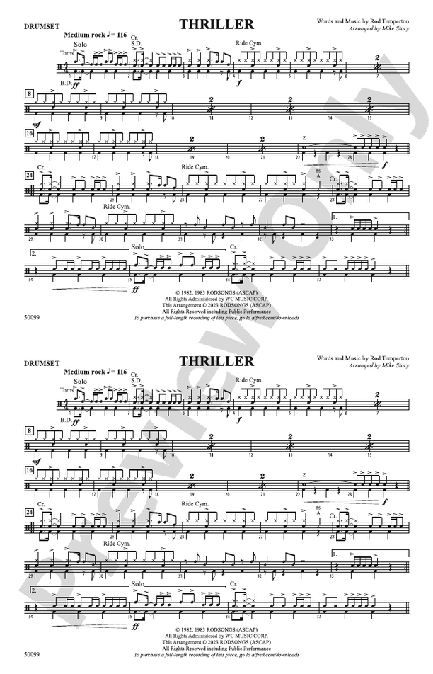 Thriller Drums Drums Part Digital Sheet Music Download