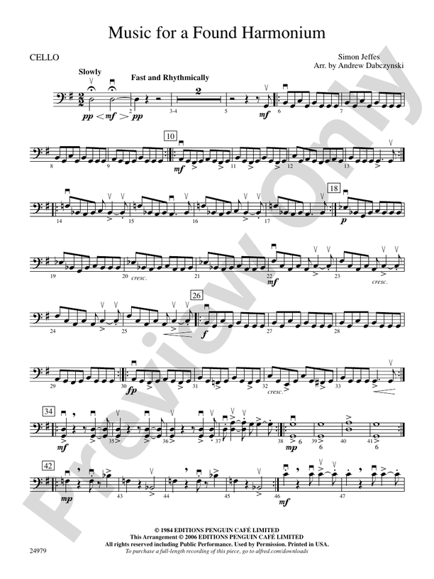 Music for a Found Harmonium Cello Cello Part Digital Sheet Music