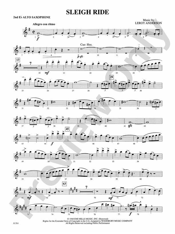 Sleigh Ride 2nd Eflat Alto Saxophone 2nd Eflat Alto Saxophone Part