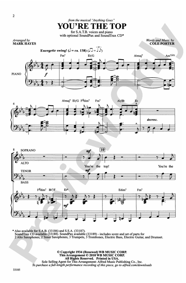 You're the Top (from the musical Anything Goes) SATB Choral Octavo