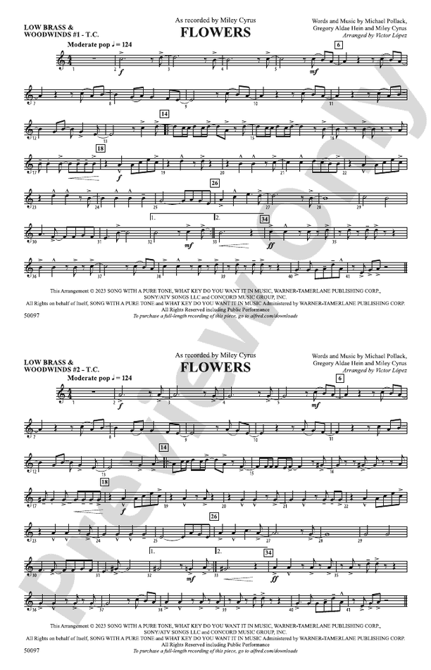 Flowers Low Brass & Woodwinds 1 Treble Clef Low Brass & Woodwinds