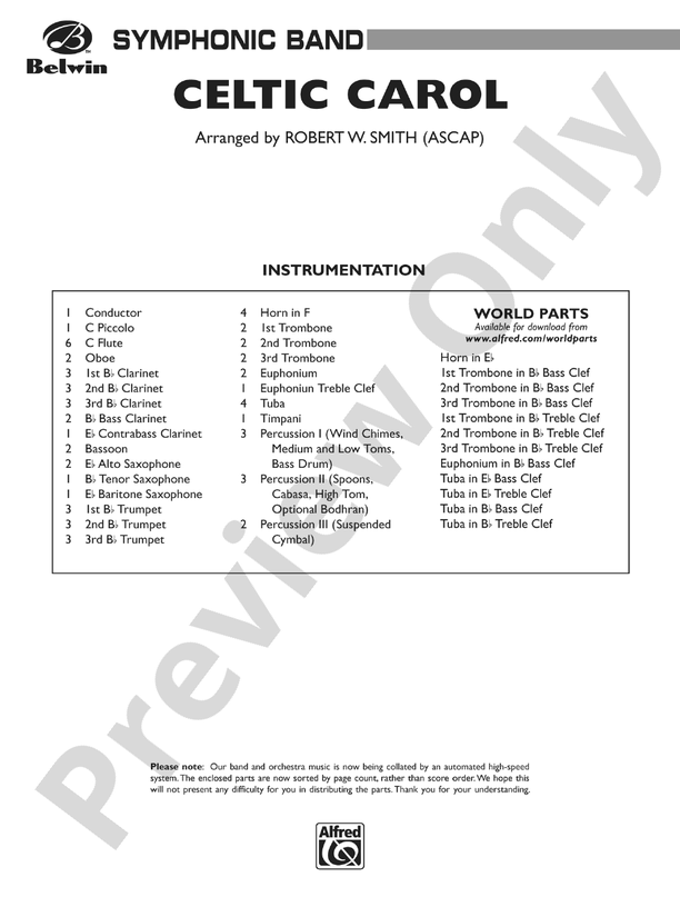 Celtic Carol Concert Band Conductor Score & Parts Digital Sheet