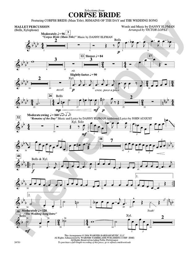 Corpse Bride, Selections from Mallets Mallets Part Digital Sheet