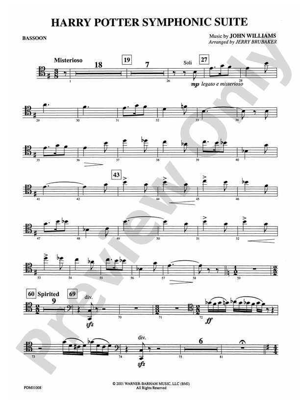 Harry Potter Symphonic Suite Bassoon Bassoon Part Digital Sheet