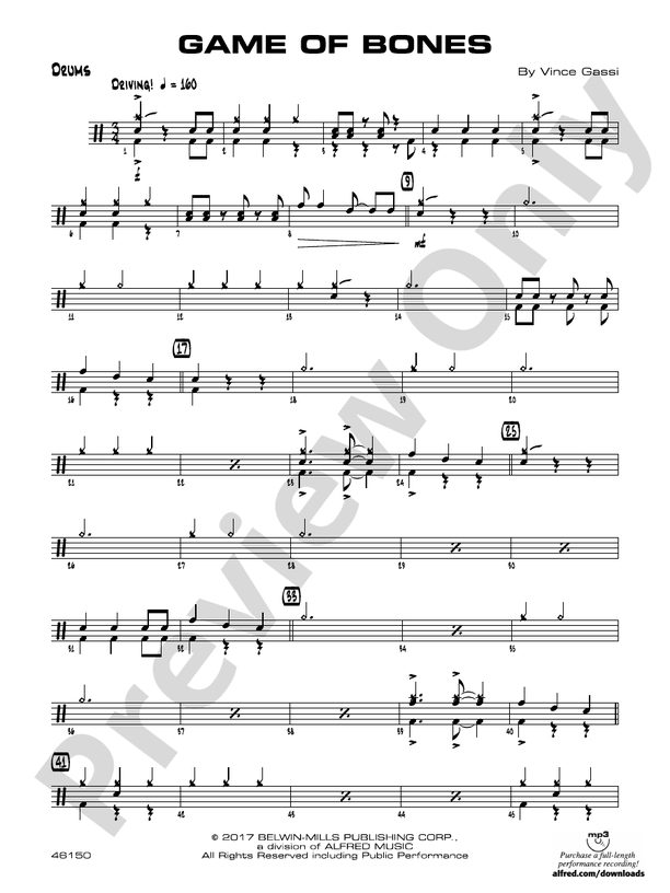 Game of Bones Drums Drums Part Digital Sheet Music Download