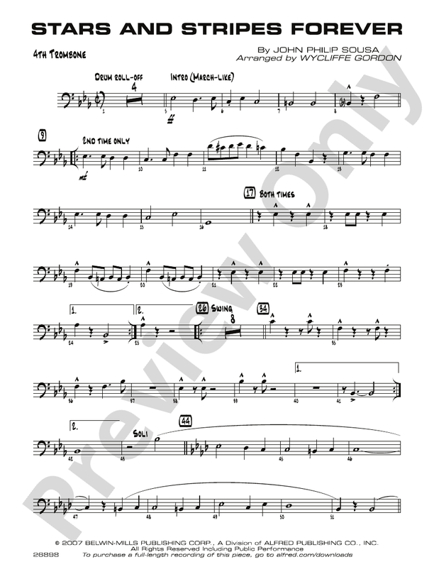 Stars and Stripes Forever 4th Trombone 4th Trombone Part Digital