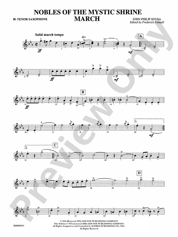 Nobles of the Mystic Shrine (March) Bflat Tenor Saxophone Bflat