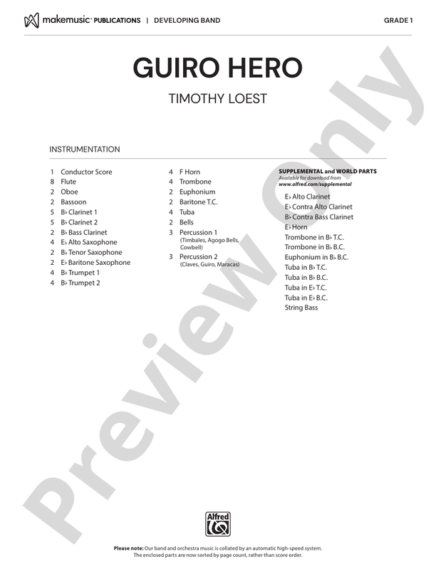 Guiro Hero Concert Band Conductor Score & Parts Timothy Loest