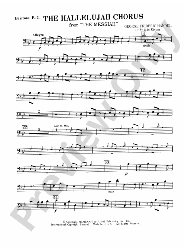 Hallelujah Chorus Baritone B.C. Baritone B.C. Part Digital Sheet