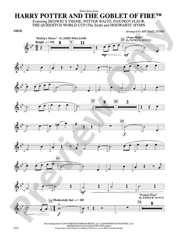 Harry Potter and the Goblet of Fire, Selections from Oboe Oboe Part