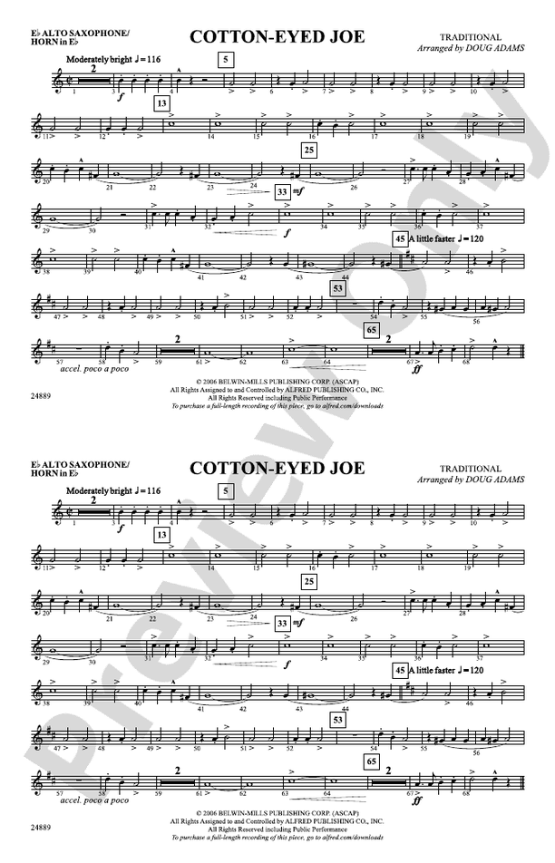 CottonEyed Joe Eflat Alto Saxophone Eflat Alto Saxophone Part