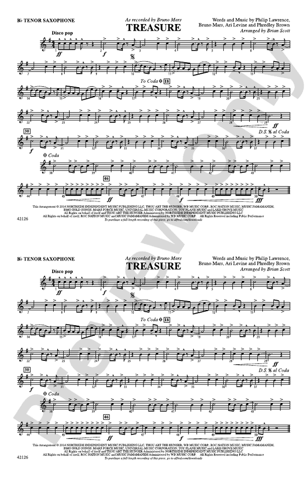 Treasure Bflat Tenor Saxophone Bflat Tenor Saxophone Part Digital