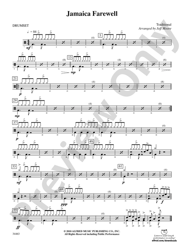 Jamaica Farewell Drums Drums Part Digital Sheet Music Download