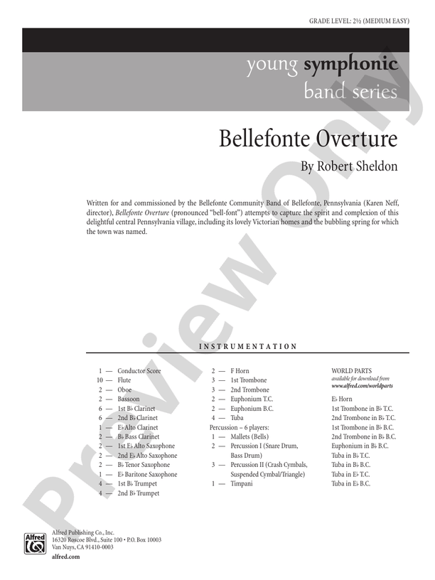 Bellefonte Overture Concert Band Conductor Score & Parts Robert