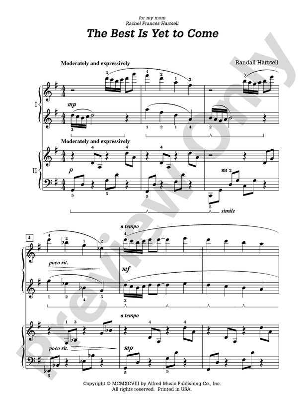 The Best Is Yet to Come Piano Duo (2 Pianos, 4 Hands) Piano Randall