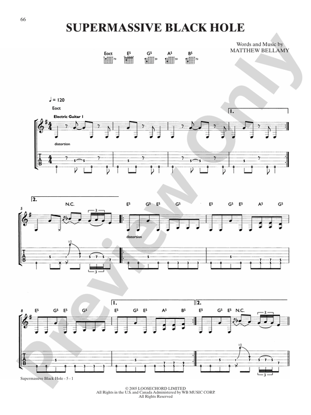 Supermassive Black Hole Guitar Muse Digital Sheet Music Download