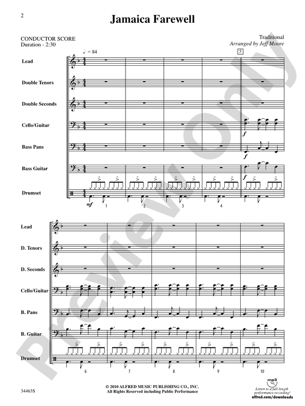 Jamaica Farewell Score Steel Drum Score Digital Sheet Music Download