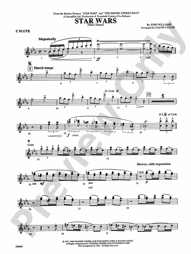 Star Wars® Main Theme Flute Flute Part Digital Sheet Music Download