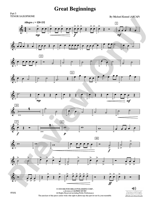 Great Beginnings Part 3 Tenor Saxophone Part 3 Tenor Saxophone