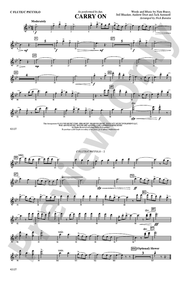 Carry On Flute Flute Part Digital Sheet Music Download
