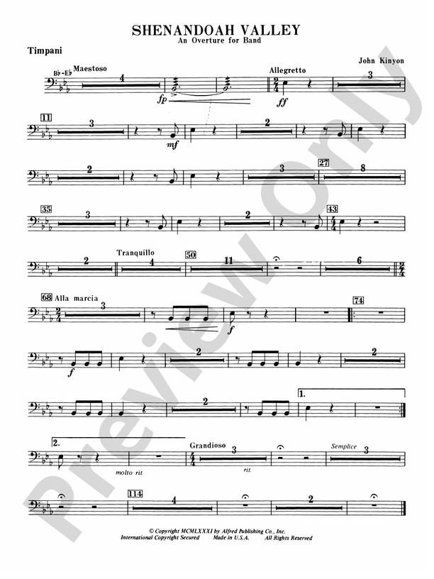 Shenandoah Valley Timpani Timpani Part Digital Sheet Music Download