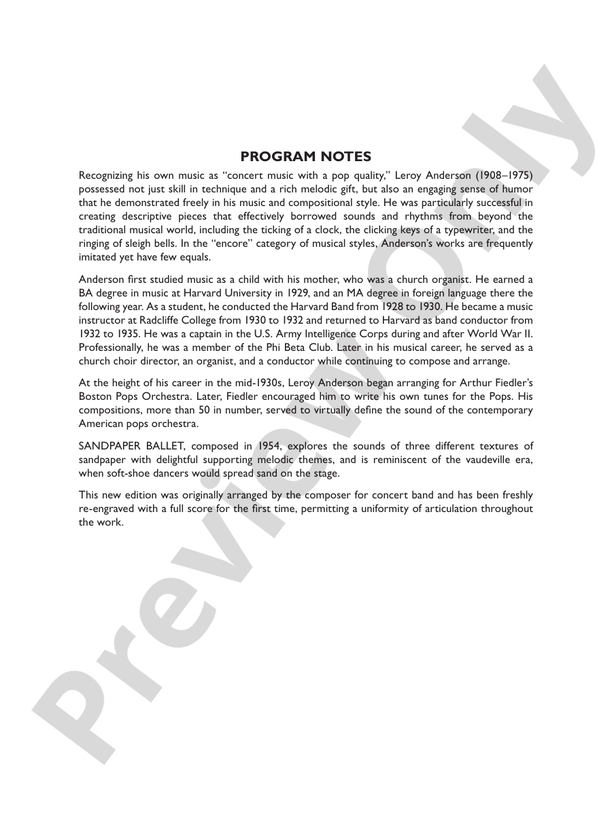 Sandpaper Ballet Concert Band Conductor Score & Parts Leroy Anderson