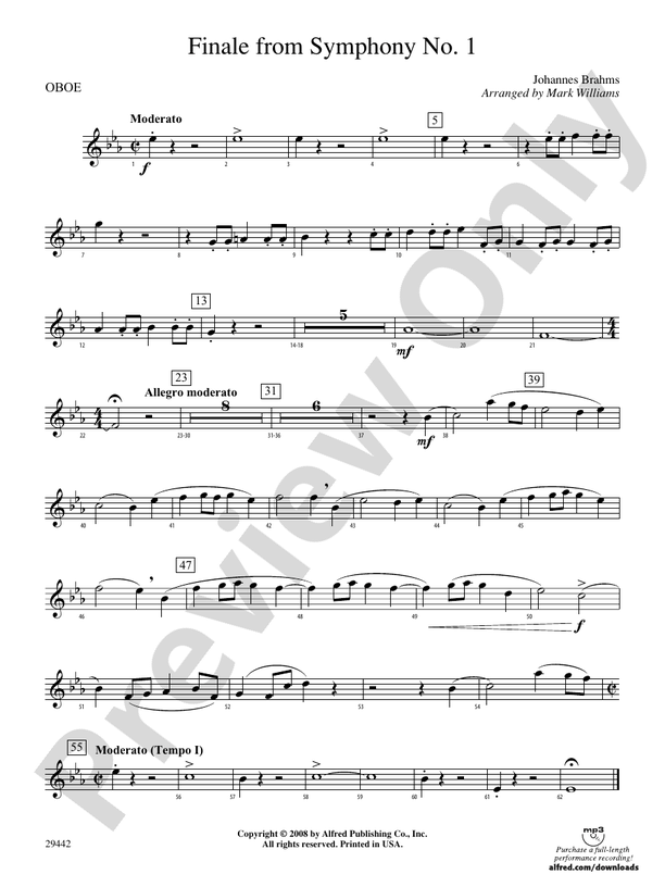 Finale from Brahms's Symphony No. 1 Oboe Oboe Part Digital Sheet
