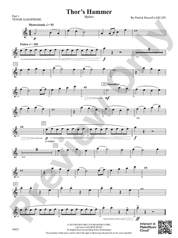 Thor's Hammer Part 1 Tenor Saxophone Part 1 Tenor Saxophone Part Digital Sheet Music