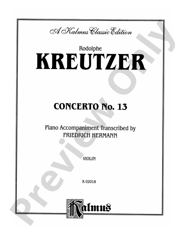 Kreutzer Concerto No. 13 (Piano acc. Transcr. Friedrich Hermann