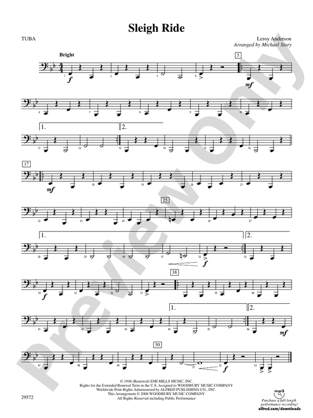 Sleigh Ride Tuba Tuba Part Digital Sheet Music Download