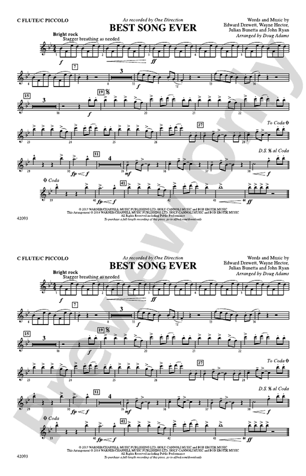 Best Song Ever Flute Flute Part Digital Sheet Music Download