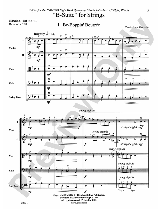 "BSuite" for Strings String Orchestra Conductor Score & Parts Carrie