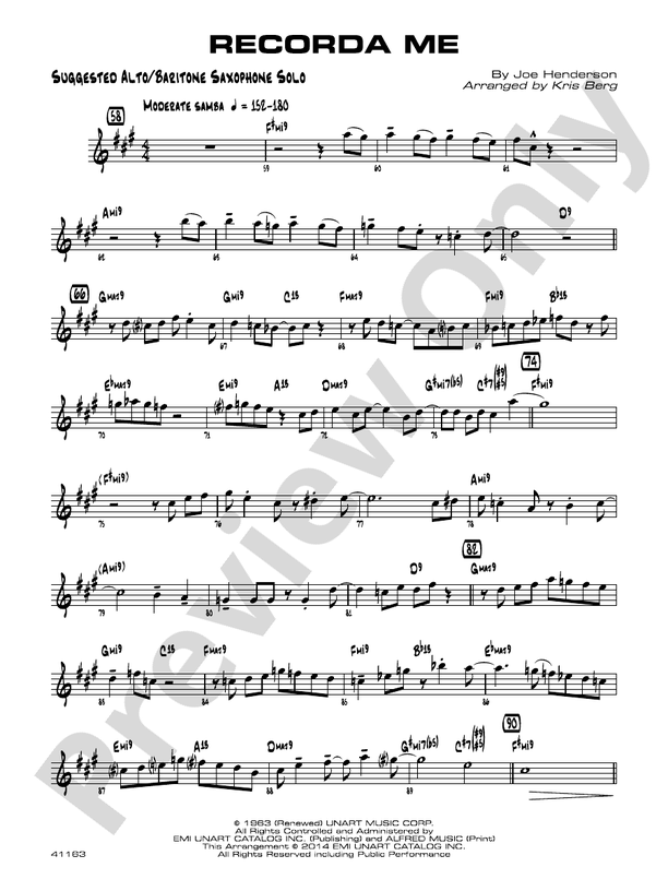Recorda me Suggested Alto/Baritone Saxophone Solo Suggested Alto