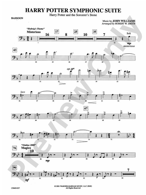 Harry Potter Symphonic Suite Bassoon Bassoon Part Digital Sheet
