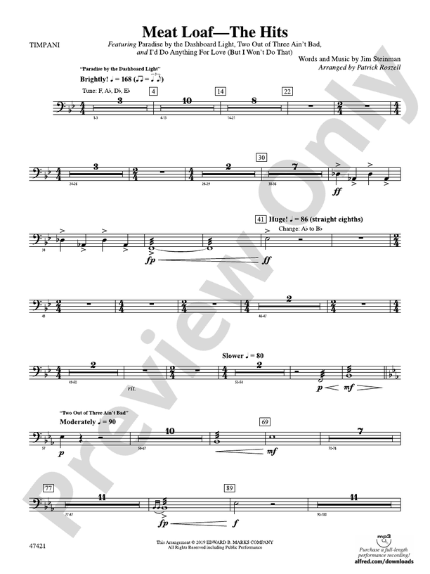Meat LoafThe Hits Timpani Timpani Part Digital Sheet Music Download