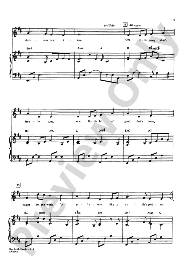 One Little Candle 2Part Choral Octavo Audrey Snyder Digital Sheet Music Download