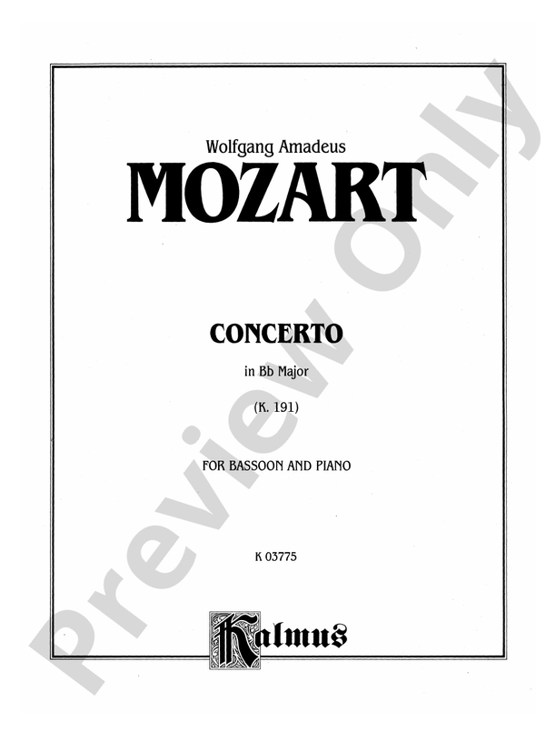 Mozart Concerto in B flat Major, K. 191 Bassoon & Piano Part(s
