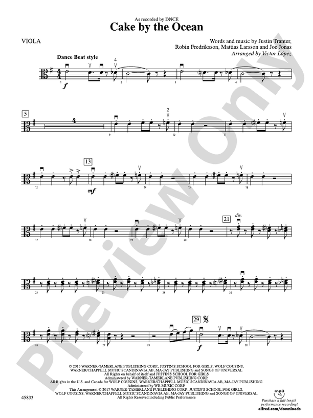 Cake by the Ocean Viola Viola Part Digital Sheet Music Download