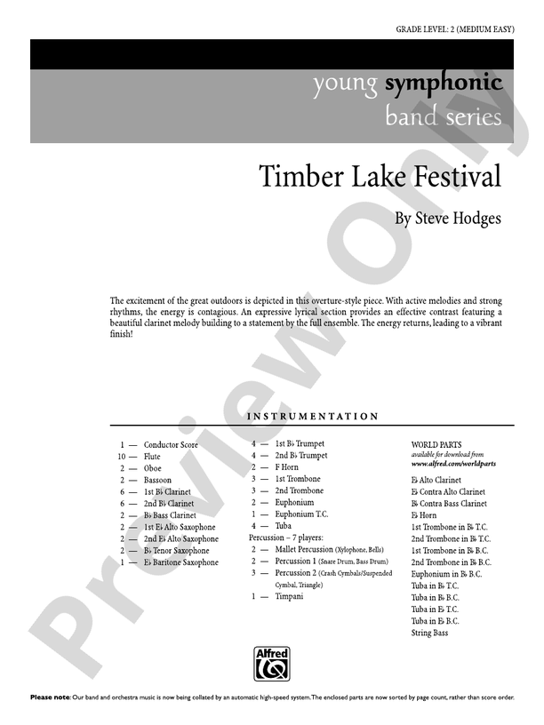 Timber Lake Festival Concert Band Conductor Score & Parts Steve