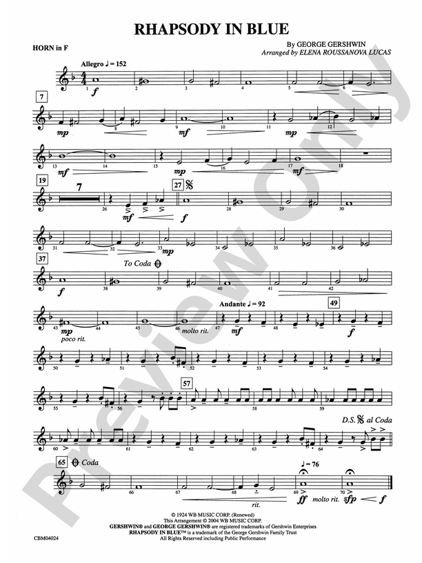 Rhapsody in Blue™ 1st F Horn 1st F Horn Part Digital Sheet Music