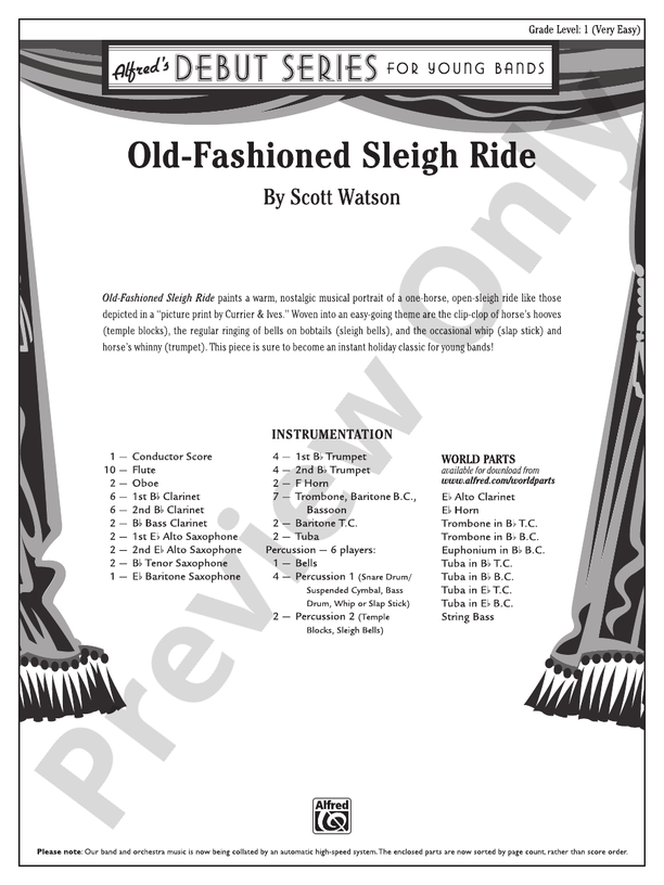 OldFashioned Sleigh Ride Concert Band Conductor Score & Parts Scott