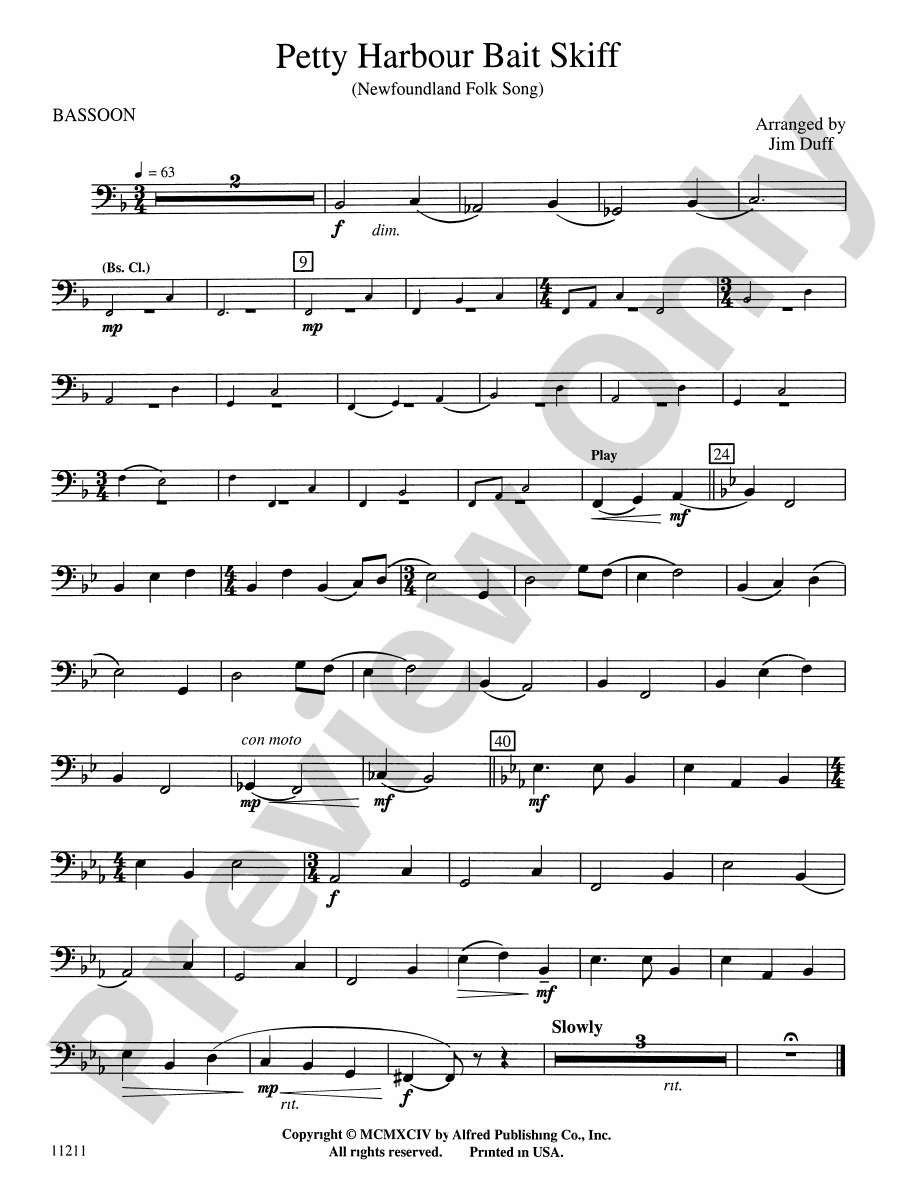 Petty Harbour Bait Skiff Bassoon Bassoon Part Digital Sheet Music