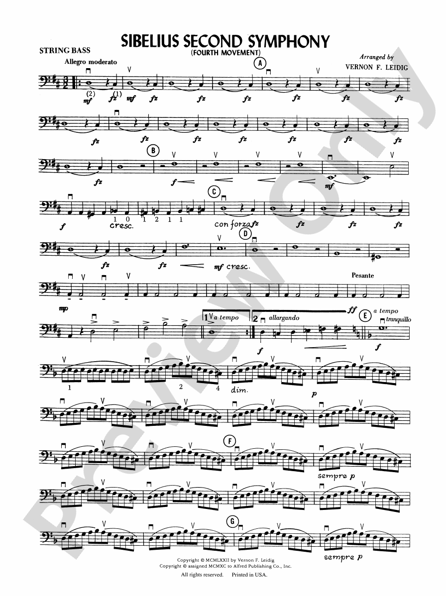 Sibelius's 2nd Symphony, 4th Movement String Bass String Bass Part