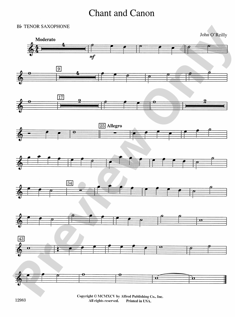 Chant and Canon Bflat Tenor Saxophone Bflat Tenor Saxophone Part